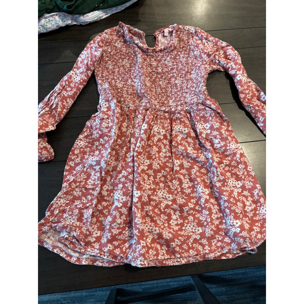 Lucky Penny Girls Rust Floral Smocked Long Sleeve Dress Size 6 Terracotta White